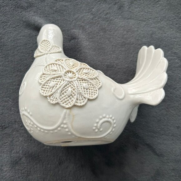White Porcelain Floral Dove, 9"h - Picture 4 of 7